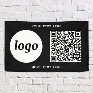Eenvoudige Logo en Tekst Business QR Code Zwart Spandoek