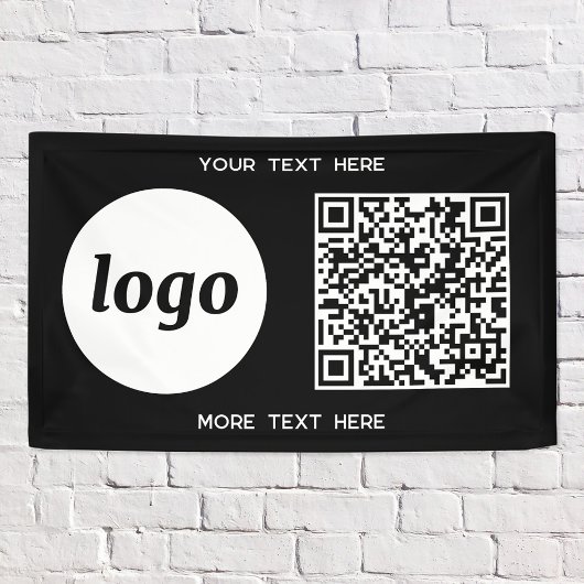 Eenvoudige Logo en Tekst Business QR Code Zwart Spandoek