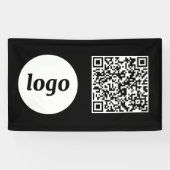 Eenvoudige Logo en Tekst Business QR Code Zwart Spandoek (Horizontaal)