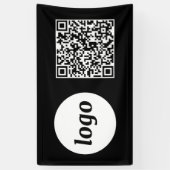 Eenvoudige Logo en Tekst Business QR Code Zwart Spandoek (Verticaal)