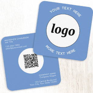 Eenvoudige Logo en tekst QR Code Blauw Vierkante Visitekaartje