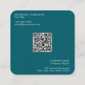 Eenvoudige Logo en Tekst QR Code Blauwgroen Groen Vierkante Visitekaartje (Achterkant)
