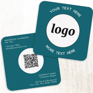 Eenvoudige Logo en Tekst QR Code Blauwgroen Groen Vierkante Visitekaartje