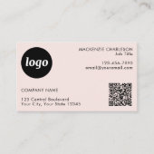 Eenvoudige Logo en Tekst QR Code Blush Roze Visitekaartje (Voorkant)