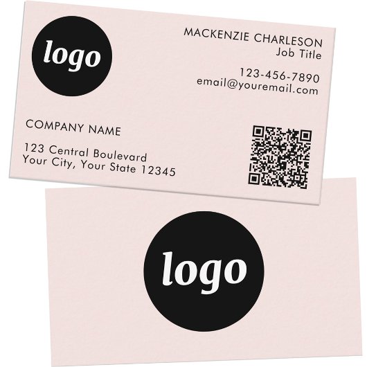 Eenvoudige Logo en Tekst QR Code Blush Roze Visitekaartje