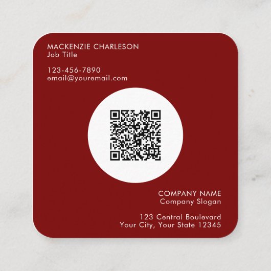 Eenvoudige Logo en Tekst QR Code Bourgogne Rood Vierkante Visitekaartje (Achterkant)