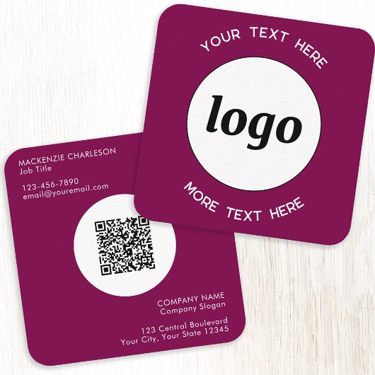 Eenvoudige Logo en Tekst QR Code Dark Cherry Pink Vierkante Visitekaartje