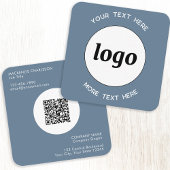 Eenvoudige Logo en tekst QR Code Dusty Blue Grey Vierkante Visitekaartje