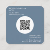 Eenvoudige Logo en tekst QR Code Dusty Blue Grey Vierkante Visitekaartje (Achterkant)