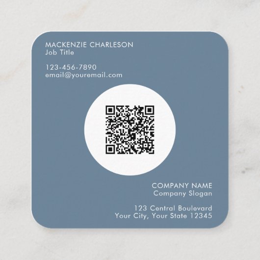 Eenvoudige Logo en tekst QR Code Dusty Blue Grey Vierkante Visitekaartje (Achterkant)