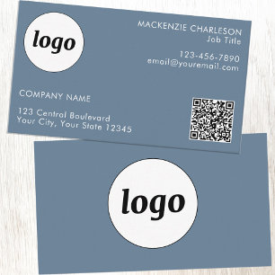 Eenvoudige Logo en tekst QR Code Dusty Blue Grey Visitekaartje