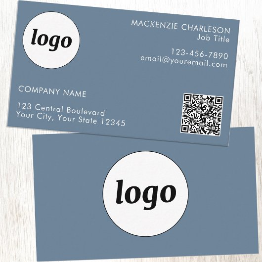 Eenvoudige Logo en tekst QR Code Dusty Blue Grey Visitekaartje