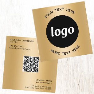Eenvoudige Logo en Tekst QR Code Goud Vierkante Visitekaartje