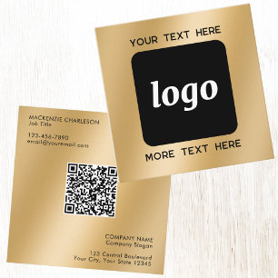 Eenvoudige Logo en Tekst QR Code Goud Vierkante Visitekaartje