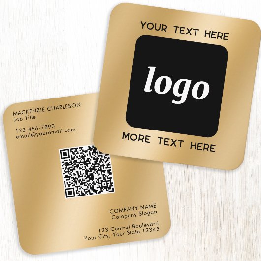 Eenvoudige Logo en Tekst QR Code Goud Vierkante Visitekaartje