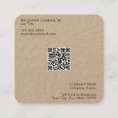 Eenvoudige Logo en Tekst QR Code Kraft Vierkante Visitekaartje (Achterkant)