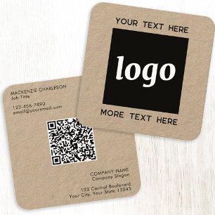Eenvoudige Logo en Tekst QR Code Kraft Vierkante Visitekaartje