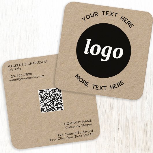 Eenvoudige Logo en Tekst QR Code Kraft Vierkante Visitekaartje
