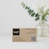 Eenvoudige Logo en Tekst QR Code Kraft Visitekaartje (Staand voorkant)
