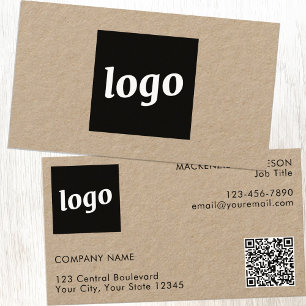 Eenvoudige Logo en Tekst QR Code Kraft Visitekaartje