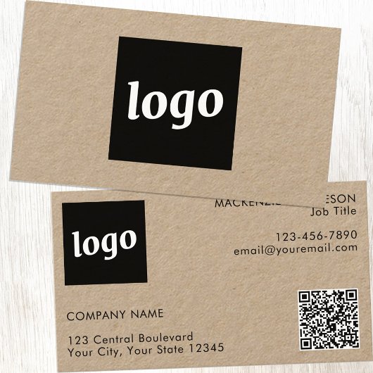 Eenvoudige Logo en Tekst QR Code Kraft Visitekaartje