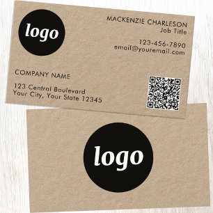 Eenvoudige Logo en Tekst QR Code Kraft Visitekaartje