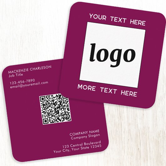 Eenvoudige Logo en Tekst QR Code Magenta Cherry Pi Vierkante Visitekaartje