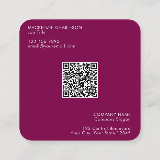 Eenvoudige Logo en Tekst QR Code Magenta Cherry Pi Vierkante Visitekaartje (Achterkant)
