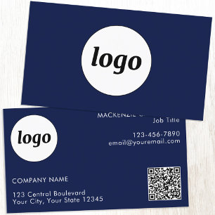 Eenvoudige Logo en Tekst QR Code Marineblauw Visitekaartje