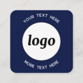Eenvoudige Logo en Tekst QR Code Navy Blue Vierkante Visitekaartje (Voorkant)