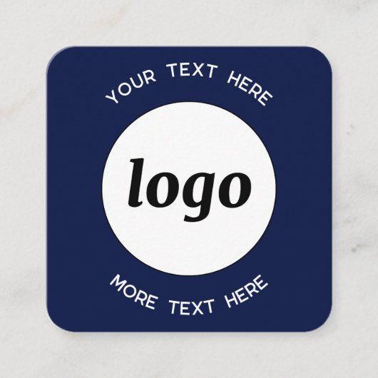 Eenvoudige Logo en Tekst QR Code Navy Blue Vierkante Visitekaartje (Voorkant)