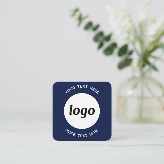 Eenvoudige Logo en Tekst QR Code Navy Blue Vierkante Visitekaartje (Staand voorkant)