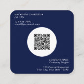 Eenvoudige Logo en Tekst QR Code Navy Blue Vierkante Visitekaartje (Achterkant)
