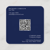 Eenvoudige Logo en Tekst QR Code Navy Blue Vierkante Visitekaartje (Achterkant)
