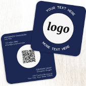 Eenvoudige Logo en Tekst QR Code Navy Blue Vierkante Visitekaartje
