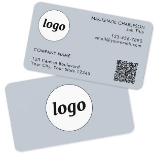 Eenvoudige Logo en Tekst QR Code Poederblauw Visitekaartje