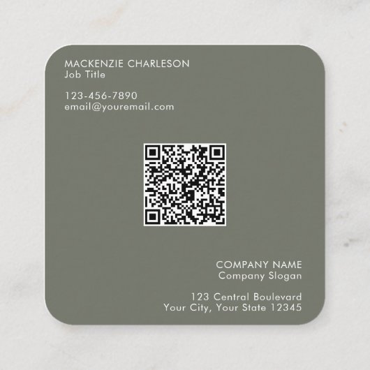 Eenvoudige Logo en Tekst QR Code Sage Groen Vierkante Visitekaartje (Achterkant)