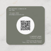 Eenvoudige Logo en Tekst QR Code Sage Groen Vierkante Visitekaartje (Achterkant)