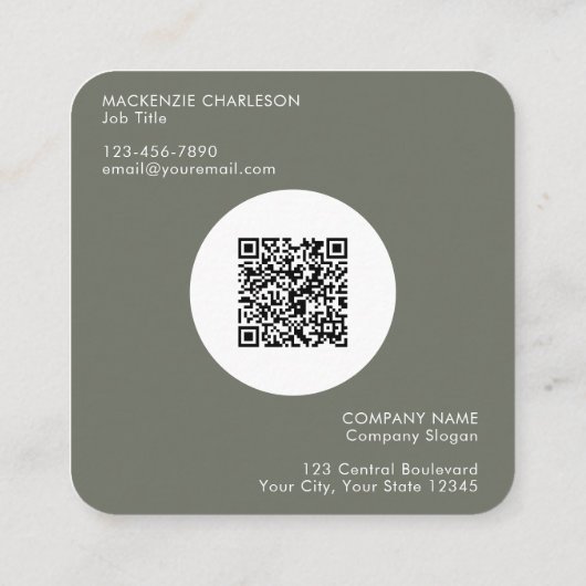 Eenvoudige Logo en Tekst QR Code Sage Groen Vierkante Visitekaartje (Achterkant)