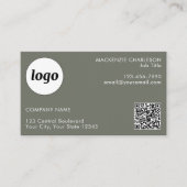 Eenvoudige Logo en Tekst QR Code Sage Groen Visitekaartje (Voorkant)