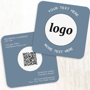 Eenvoudige Logo en Tekst QR Code Stof Blauw Grijs Vierkante Visitekaartje