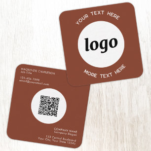 Eenvoudige Logo en Tekst QR Code Terracotta Vierkante Visitekaartje