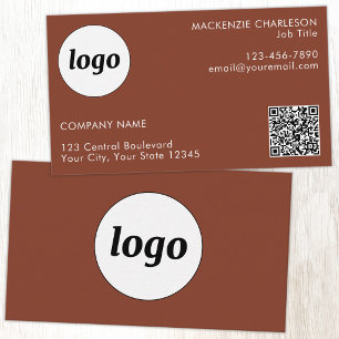 Eenvoudige Logo en Tekst QR Code Terracotta Visitekaartje