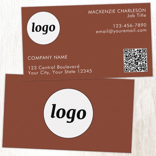 Eenvoudige Logo en Tekst QR Code Terracotta Visitekaartje
