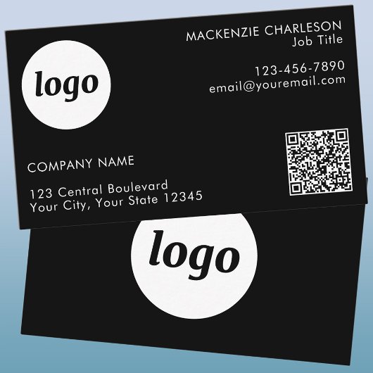 Eenvoudige Logo en Tekst QR Code Zwart Visitekaartje