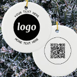 Eenvoudige Logo- en tekstcode Keramisch Ornament<br><div class="desc">Eenvoudige minimalistische logo en aangepaste tekst met QR-code om uw bedrijf in de winterse Feestdagen te promoten. Vervang de logo,  QR-code en tekst door uw eigen code om aan te passen en wijzig de achtergrond- en tekstkleur om aan te passen aan uw eigen branding.</div>