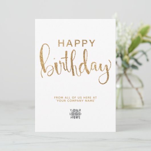 Eenvoudige Logo Faux Gold Glitter Happy Birthday K Kaart (Staand voorkant)