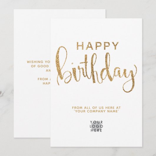 Eenvoudige Logo Faux Gold Glitter Happy Birthday K Kaart (Voorkant / Achterkant)