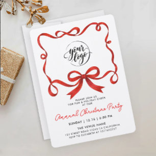 Eenvoudige Logo Kerst Rode Lint Boog Calligrafie Kaart
