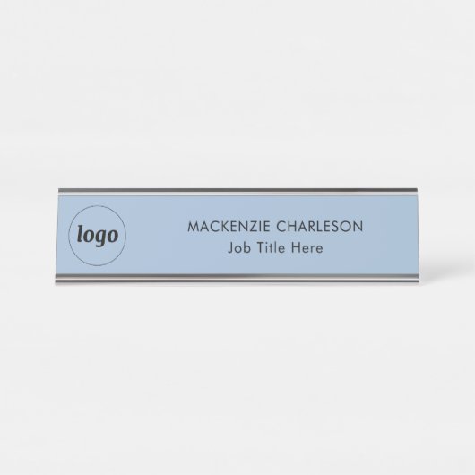 Eenvoudige Logo met Custom Text Business Powder Bl Bureau Naambordje (Voorkant)